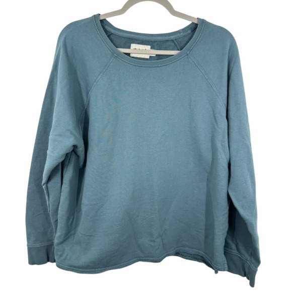 Pact Tops - Pact Organic Cotton Raglan Sweatshirt Blue XL Pullover Crew Neck Side Slit